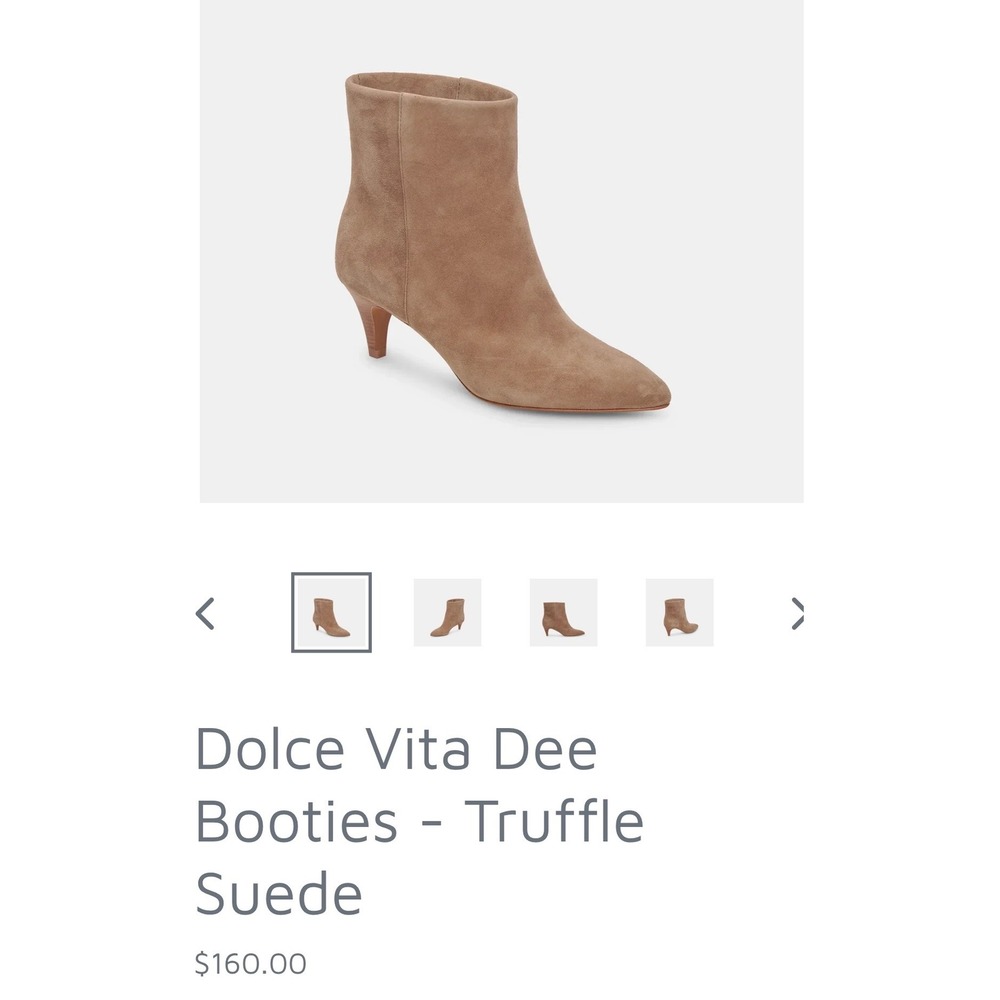 Dolce Vita Dee Booties Truffle Suede Pointed Toe Kitten Heel Ankle Boots Womens